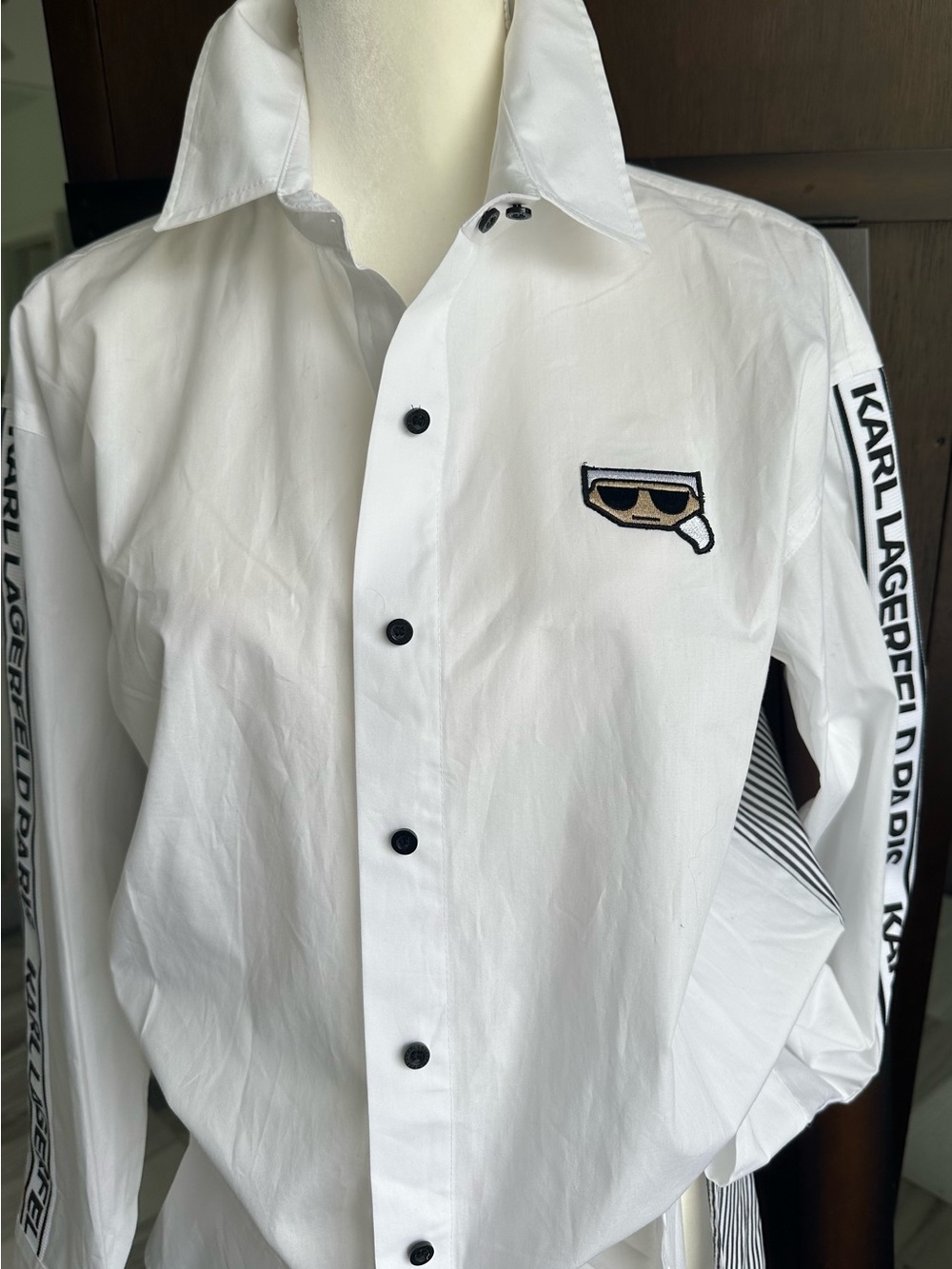 Karl Lagerfeld Limited Edition White Men's Button-Up Shirt with Embroidered Logo